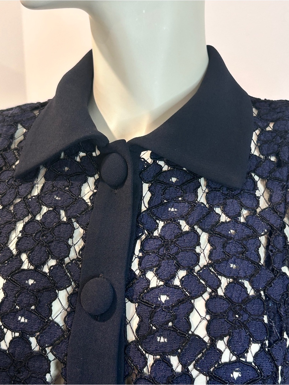 Judith & Charles Navy Blue Lace Long Sleeve Shirt Dress size 4 - Picture 14 of 16